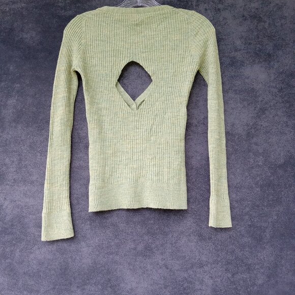 FREE PEOPLE Open Back Trendy Modern‎ Bohemian Ribbed Sage Sweater Fall Sz.S - Picture 2 of 5